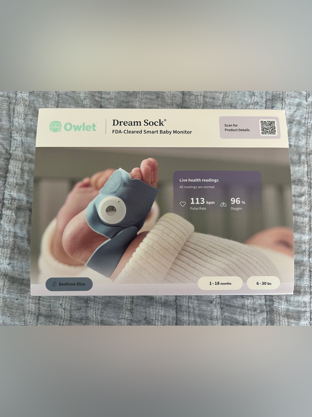 Owlet Dream Sock Smart Baby Monitor - Bedtime Blue